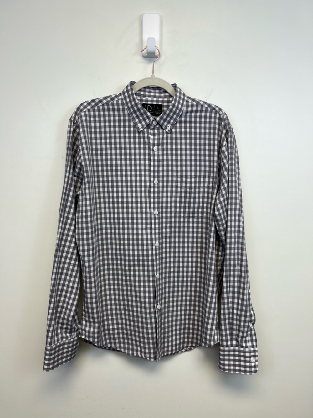 Luke & Dutch NYC Grey White Checked Button Down Men's Cotton Shirt Size Large